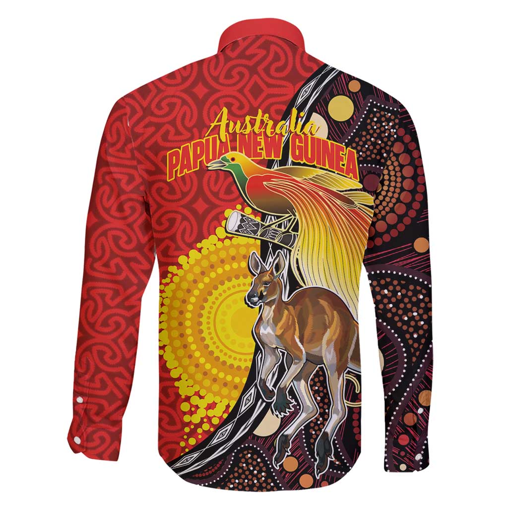 Australia and Papua New Guinea Together Family Matching Short Sleeve Bodycon Dress and Hawaiian Shirt Bird-of-paradise and Kangaroo with Oro Tapa and Aboriginal Art Motifs - Aussie Hoodie