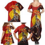 Australia and Papua New Guinea Together Family Matching Summer Maxi Dress and Hawaiian Shirt Bird-of-paradise and Kangaroo with Oro Tapa and Aboriginal Art Motifs - Aussie Hoodie