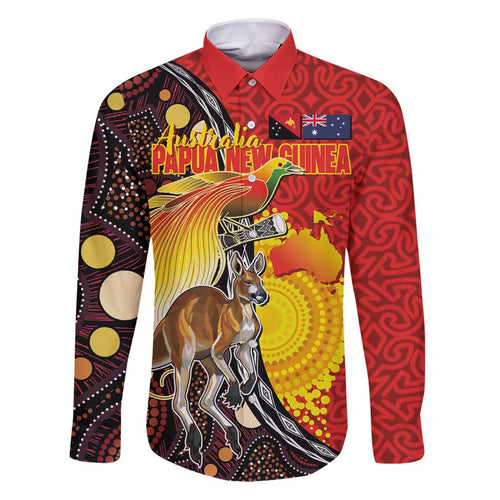 Australia and Papua New Guinea Together Family Matching Tank Maxi Dress and Hawaiian Shirt Bird-of-paradise and Kangaroo with Oro Tapa and Aboriginal Art Motifs - Aussie Hoodie