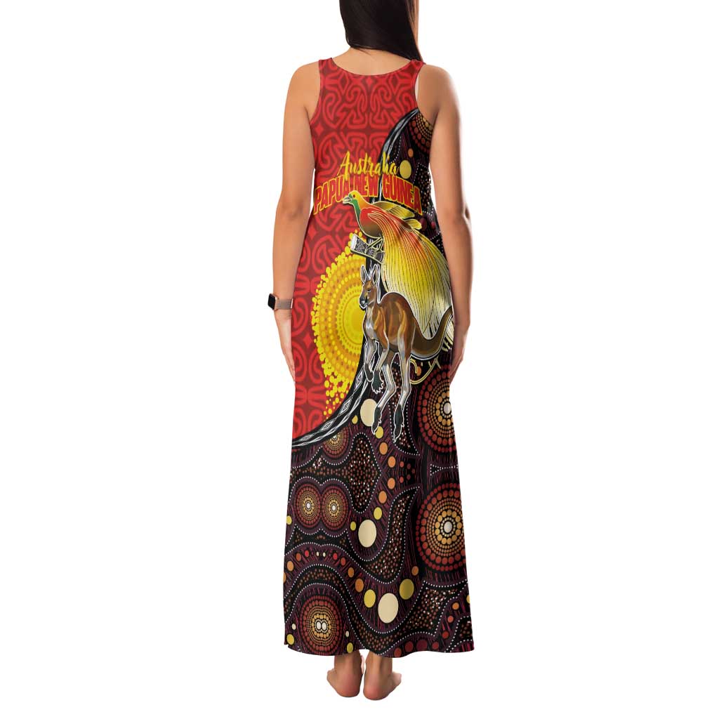 Australia and Papua New Guinea Together Family Matching Tank Maxi Dress and Hawaiian Shirt Bird-of-paradise and Kangaroo with Oro Tapa and Aboriginal Art Motifs - Aussie Hoodie