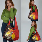 Australia and Papua New Guinea Together Grocery Bag Bird-of-paradise and Kangaroo with Oro Tapa and Aboriginal Art Motifs - Aussie Hoodie
