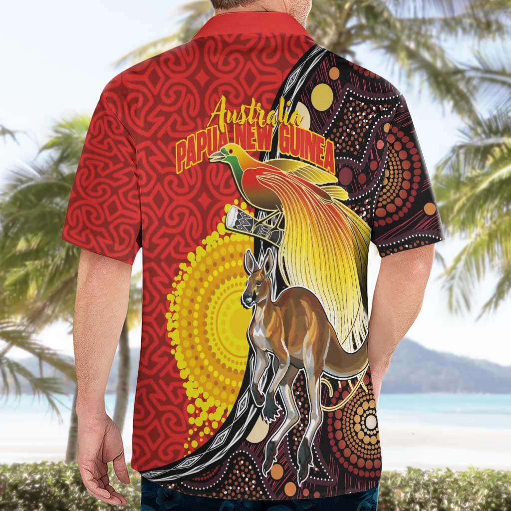 Australia and Papua New Guinea Together Hawaiian Shirt Bird-of-paradise and Kangaroo with Oro Tapa and Aboriginal Art Motifs - Aussie Hoodie