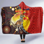 Australia and Papua New Guinea Together Hooded Blanket Bird-of-paradise and Kangaroo with Oro Tapa and Aboriginal Art Motifs - Aussie Hoodie