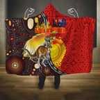 Australia and Papua New Guinea Together Hooded Blanket Bird-of-paradise and Kangaroo with Oro Tapa and Aboriginal Art Motifs - Aussie Hoodie