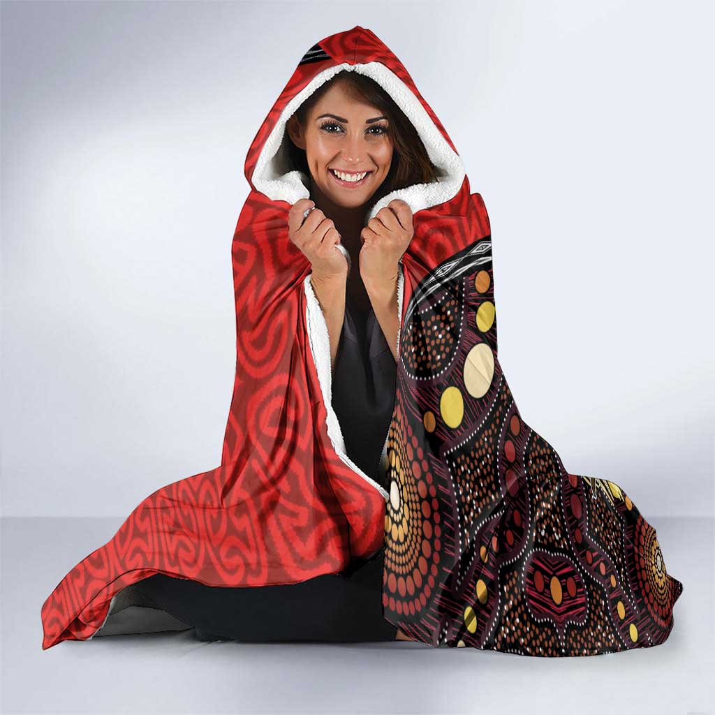 Australia and Papua New Guinea Together Hooded Blanket Bird-of-paradise and Kangaroo with Oro Tapa and Aboriginal Art Motifs - Aussie Hoodie