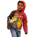 Australia and Papua New Guinea Together Kid Hoodie Bird-of-paradise and Kangaroo with Oro Tapa and Aboriginal Art Motifs - Aussie Hoodie