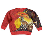 Australia and Papua New Guinea Together Kid Ugly Christmas Sweater Bird-of-paradise and Kangaroo with Oro Tapa and Aboriginal Art Motifs - Aussie Hoodie