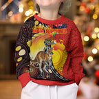 Australia and Papua New Guinea Together Kid Ugly Christmas Sweater Bird-of-paradise and Kangaroo with Oro Tapa and Aboriginal Art Motifs - Aussie Hoodie