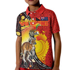 Australia and Papua New Guinea Together Kid Polo Shirt Bird-of-paradise and Kangaroo with Oro Tapa and Aboriginal Art Motifs - Aussie Hoodie