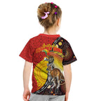 Australia and Papua New Guinea Together Kid T Shirt Bird-of-paradise and Kangaroo with Oro Tapa and Aboriginal Art Motifs - Aussie Hoodie