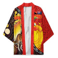 Australia and Papua New Guinea Together Kimono Bird-of-paradise and Kangaroo with Oro Tapa and Aboriginal Art Motifs - Aussie Hoodie