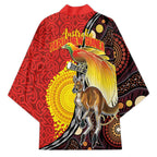 Australia and Papua New Guinea Together Kimono Bird-of-paradise and Kangaroo with Oro Tapa and Aboriginal Art Motifs - Aussie Hoodie
