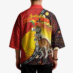 Australia and Papua New Guinea Together Kimono Bird-of-paradise and Kangaroo with Oro Tapa and Aboriginal Art Motifs - Aussie Hoodie