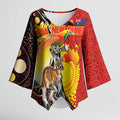 Australia and Papua New Guinea Together Kimono Sleeve Blouse Bird-of-paradise and Kangaroo with Oro Tapa and Aboriginal Art Motifs - Aussie Hoodie