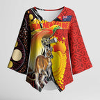Australia and Papua New Guinea Together Kimono Sleeve Blouse Bird-of-paradise and Kangaroo with Oro Tapa and Aboriginal Art Motifs - Aussie Hoodie