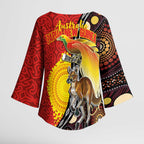 Australia and Papua New Guinea Together Kimono Sleeve Blouse Bird-of-paradise and Kangaroo with Oro Tapa and Aboriginal Art Motifs - Aussie Hoodie