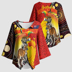 Australia and Papua New Guinea Together Kimono Sleeve Blouse Bird-of-paradise and Kangaroo with Oro Tapa and Aboriginal Art Motifs - Aussie Hoodie