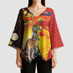 Australia and Papua New Guinea Together Kimono Sleeve Blouse Bird-of-paradise and Kangaroo with Oro Tapa and Aboriginal Art Motifs - Aussie Hoodie