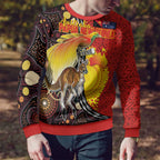 Australia and Papua New Guinea Together Ugly Christmas Sweater Bird-of-paradise and Kangaroo with Oro Tapa and Aboriginal Art Motifs - Aussie Hoodie