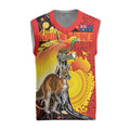 Australia and Papua New Guinea Together Christmas Knitted V-Neck Vest Bird-of-paradise and Kangaroo with Oro Tapa and Aboriginal Art Motifs - Aussie Hoodie