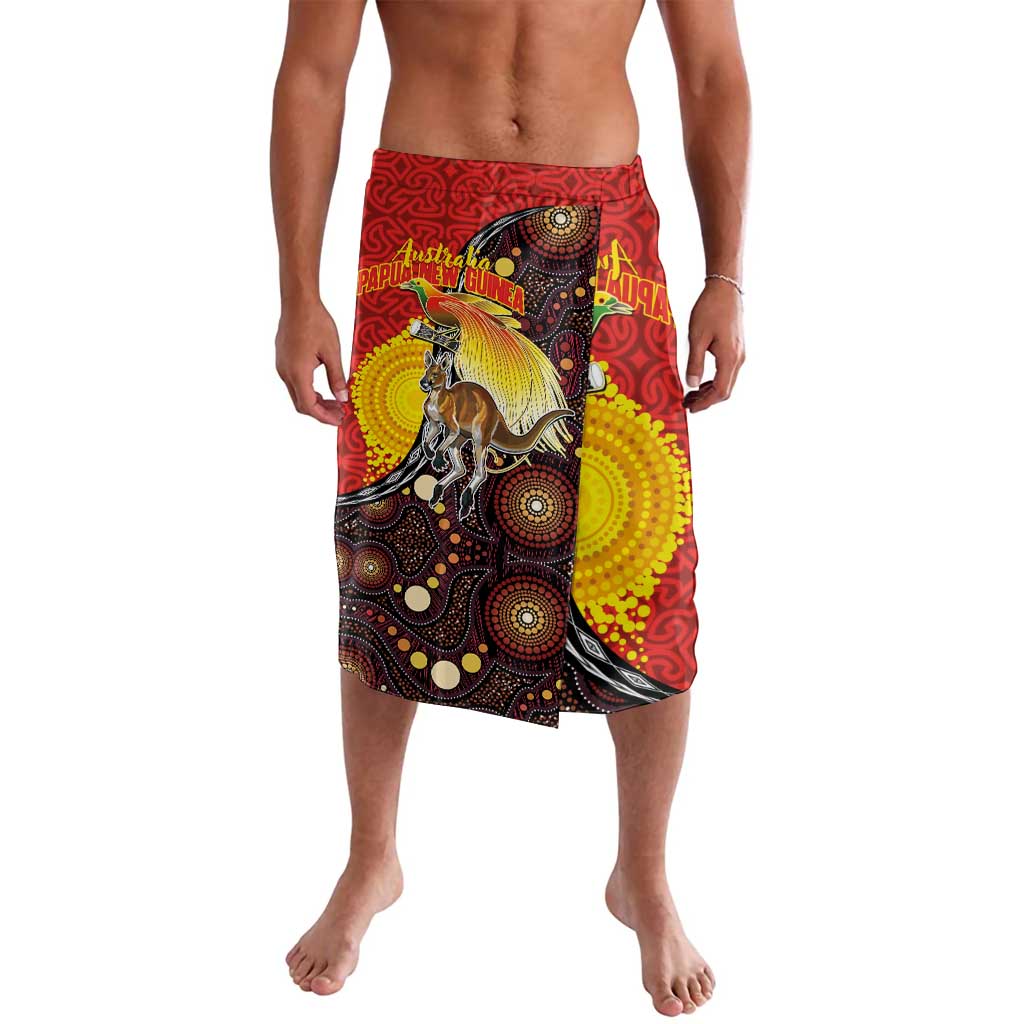 Australia and Papua New Guinea Together Lavalava Bird-of-paradise and Kangaroo with Oro Tapa and Aboriginal Art Motifs - Aussie Hoodie