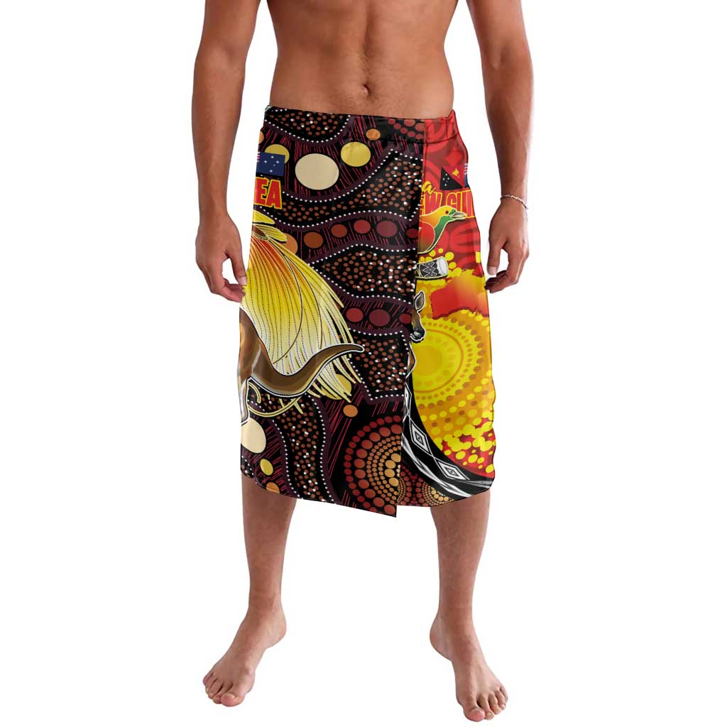 Australia and Papua New Guinea Together Lavalava Bird-of-paradise and Kangaroo with Oro Tapa and Aboriginal Art Motifs - Aussie Hoodie