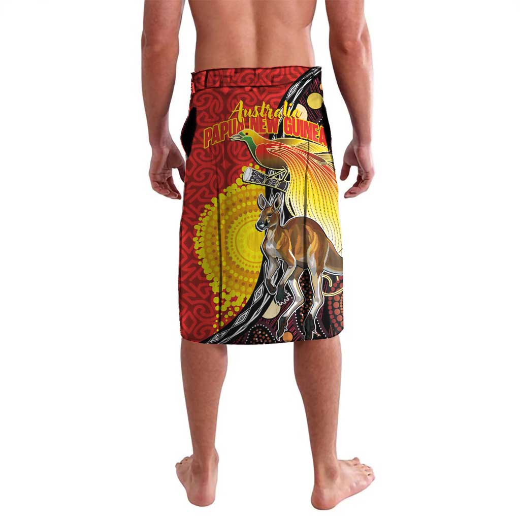 Australia and Papua New Guinea Together Lavalava Bird-of-paradise and Kangaroo with Oro Tapa and Aboriginal Art Motifs - Aussie Hoodie