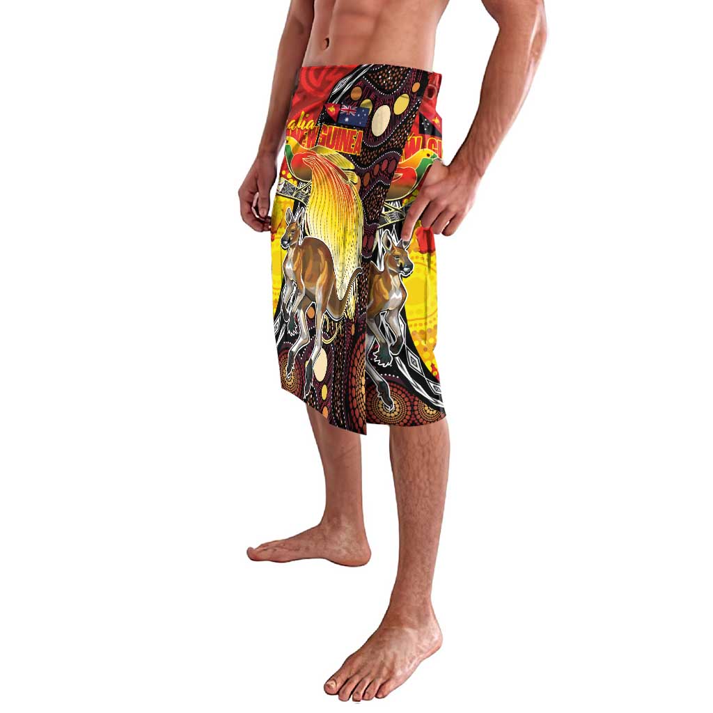 Australia and Papua New Guinea Together Lavalava Bird-of-paradise and Kangaroo with Oro Tapa and Aboriginal Art Motifs - Aussie Hoodie