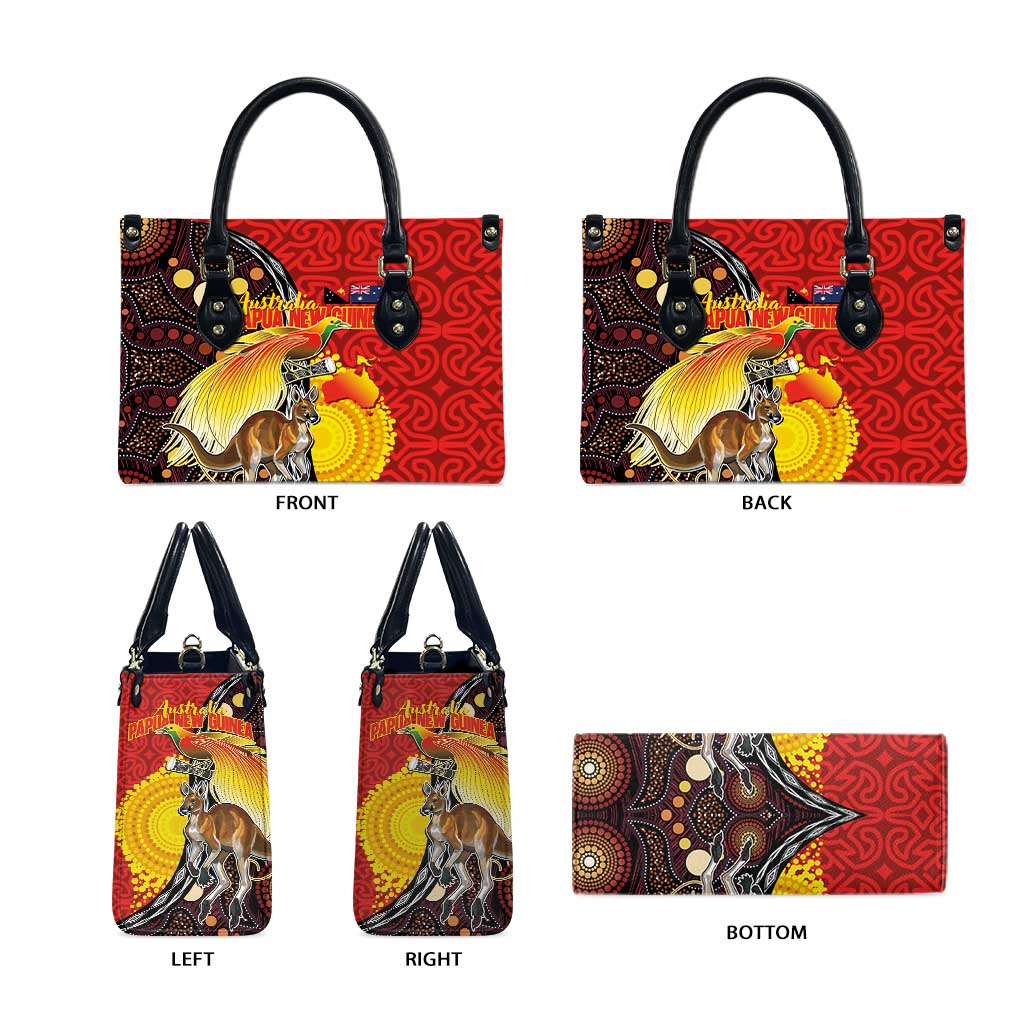 Australia and Papua New Guinea Together Leather Bag Bird-of-paradise and Kangaroo with Oro Tapa and Aboriginal Art Motifs - Aussie Hoodie