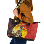 Australia and Papua New Guinea Together Leather Tote Bag Bird-of-paradise and Kangaroo with Oro Tapa and Aboriginal Art Motifs - Aussie Hoodie