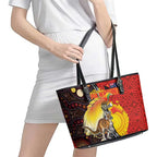 Australia and Papua New Guinea Together Leather Tote Bag Bird-of-paradise and Kangaroo with Oro Tapa and Aboriginal Art Motifs - Aussie Hoodie