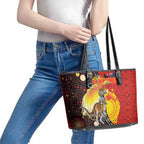 Australia and Papua New Guinea Together Leather Tote Bag Bird-of-paradise and Kangaroo with Oro Tapa and Aboriginal Art Motifs - Aussie Hoodie