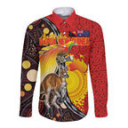 Australia and Papua New Guinea Together Long Sleeve Button Shirt Bird-of-paradise and Kangaroo with Oro Tapa and Aboriginal Art Motifs - Aussie Hoodie