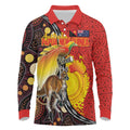 Australia and Papua New Guinea Together Long Sleeve Polo Shirt Bird-of-paradise and Kangaroo with Oro Tapa and Aboriginal Art Motifs - Aussie Hoodie
