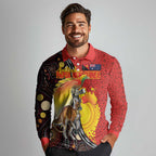Australia and Papua New Guinea Together Long Sleeve Polo Shirt Bird-of-paradise and Kangaroo with Oro Tapa and Aboriginal Art Motifs - Aussie Hoodie