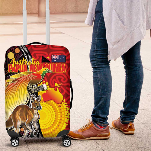 Australia and Papua New Guinea Together Luggage Cover Bird-of-paradise and Kangaroo with Oro Tapa and Aboriginal Art Motifs - Aussie Hoodie