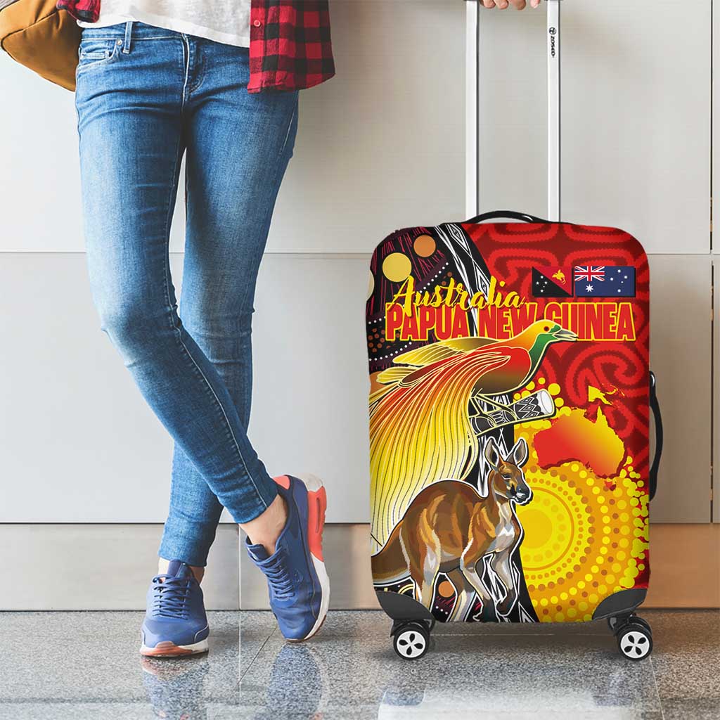 Australia and Papua New Guinea Together Luggage Cover Bird-of-paradise and Kangaroo with Oro Tapa and Aboriginal Art Motifs - Aussie Hoodie