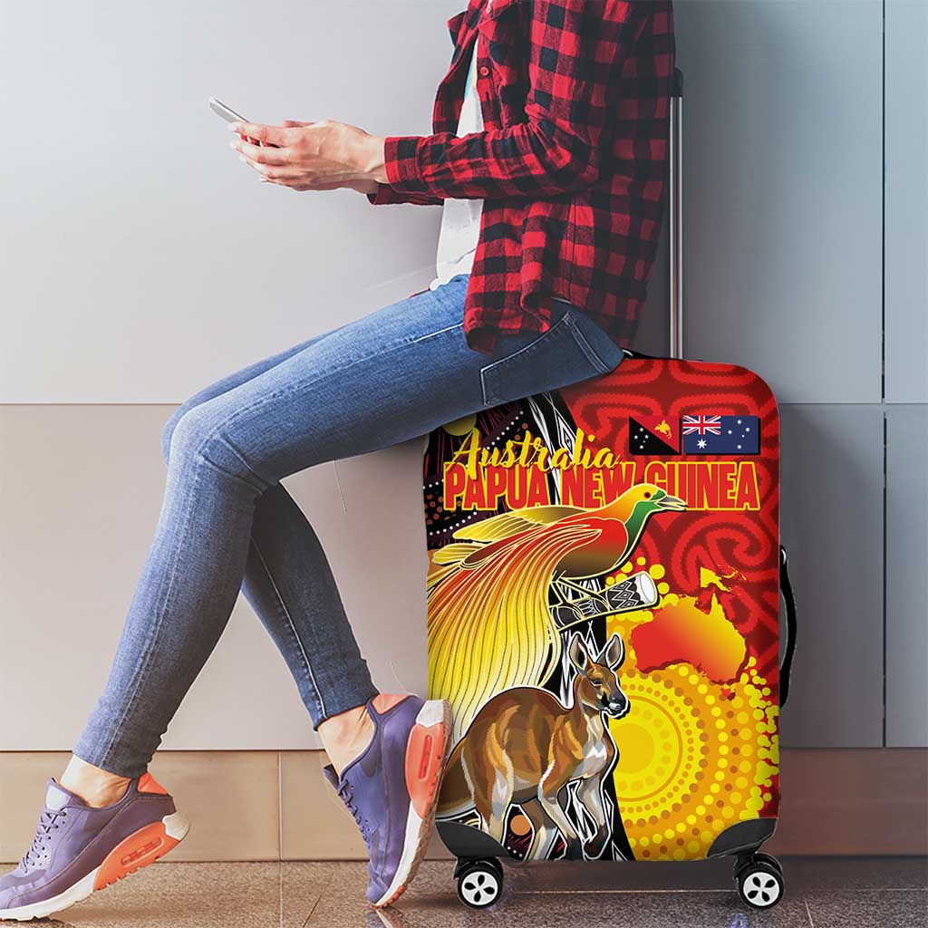 Australia and Papua New Guinea Together Luggage Cover Bird-of-paradise and Kangaroo with Oro Tapa and Aboriginal Art Motifs - Aussie Hoodie