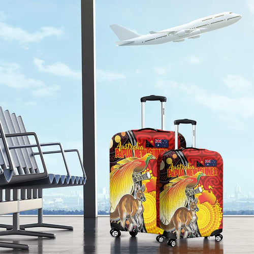 Australia and Papua New Guinea Together Luggage Cover Bird-of-paradise and Kangaroo with Oro Tapa and Aboriginal Art Motifs - Aussie Hoodie