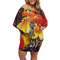 Australia and Papua New Guinea Together Off Shoulder Short Dress Bird-of-paradise and Kangaroo with Oro Tapa and Aboriginal Art Motifs - Aussie Hoodie