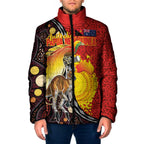 Australia and Papua New Guinea Together Padded Jacket Bird-of-paradise and Kangaroo with Oro Tapa and Aboriginal Art Motifs - Aussie Hoodie