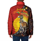 Australia and Papua New Guinea Together Padded Jacket Bird-of-paradise and Kangaroo with Oro Tapa and Aboriginal Art Motifs - Aussie Hoodie