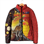Australia and Papua New Guinea Together Padded Jacket Bird-of-paradise and Kangaroo with Oro Tapa and Aboriginal Art Motifs - Aussie Hoodie