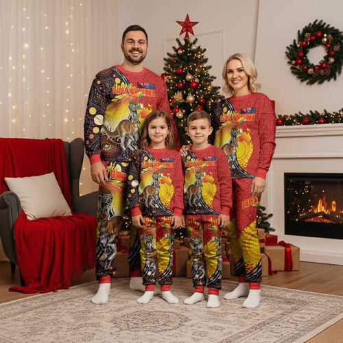 Australia and Papua New Guinea Together Christmas Pajama Set Bird-of-paradise and Kangaroo with Oro Tapa and Aboriginal Art Motifs - Aussie Hoodie