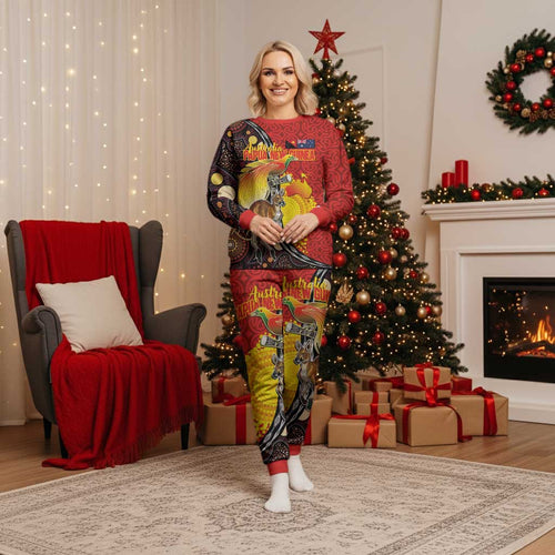 Australia and Papua New Guinea Together Christmas Pajama Set Bird-of-paradise and Kangaroo with Oro Tapa and Aboriginal Art Motifs - Aussie Hoodie