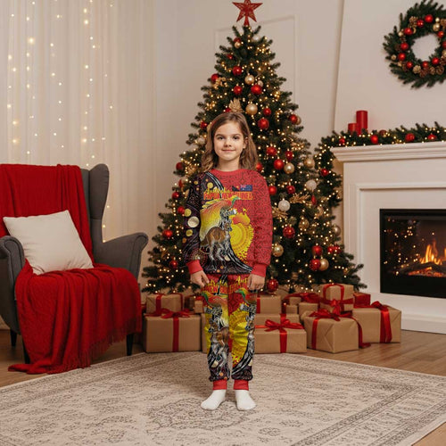 Australia and Papua New Guinea Together Christmas Pajama Set Bird-of-paradise and Kangaroo with Oro Tapa and Aboriginal Art Motifs - Aussie Hoodie