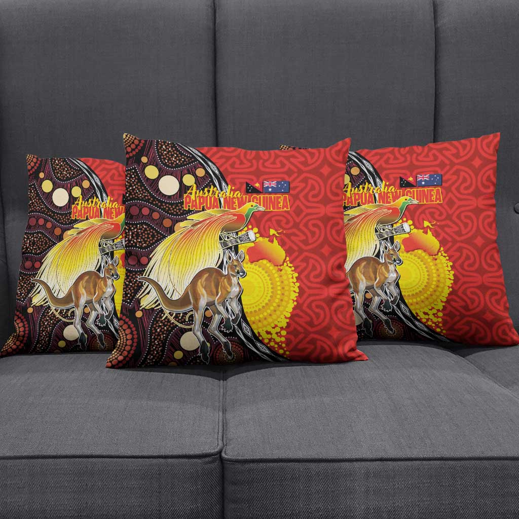 Australia and Papua New Guinea Together Pillow Cover Bird-of-paradise and Kangaroo with Oro Tapa and Aboriginal Art Motifs - Aussie Hoodie