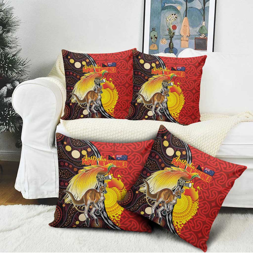 Australia and Papua New Guinea Together Pillow Cover Bird-of-paradise and Kangaroo with Oro Tapa and Aboriginal Art Motifs - Aussie Hoodie
