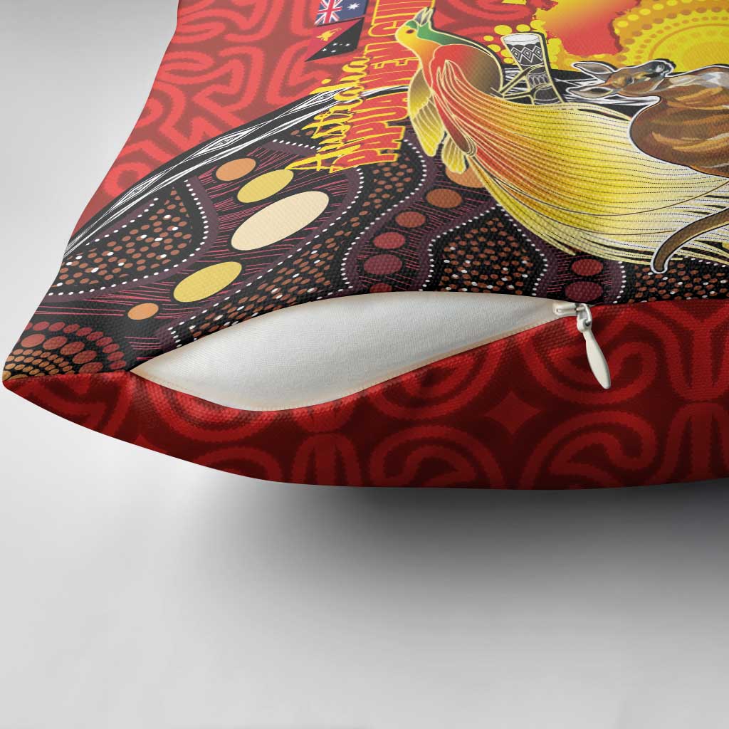 Australia and Papua New Guinea Together Pillow Cover Bird-of-paradise and Kangaroo with Oro Tapa and Aboriginal Art Motifs - Aussie Hoodie