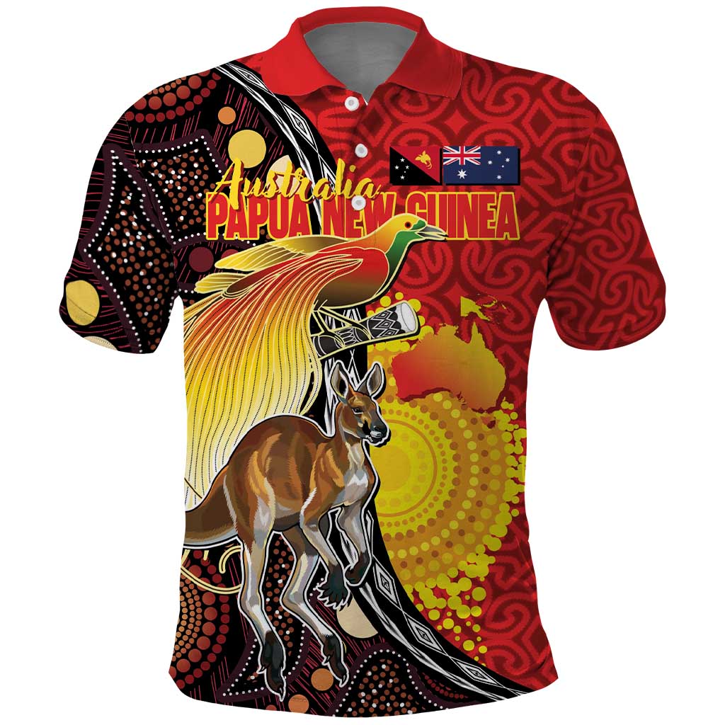 Australia and Papua New Guinea Together Polo Shirt Bird-of-paradise and Kangaroo with Oro Tapa and Aboriginal Art Motifs - Aussie Hoodie